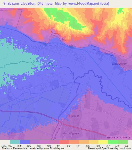 Shabazon,Uzbekistan Elevation Map