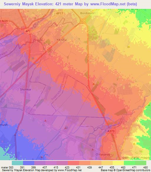 Sewerniy Mayak,Uzbekistan Elevation Map
