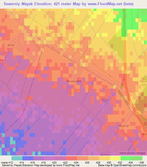 Sewerniy Mayak,Uzbekistan Elevation Map