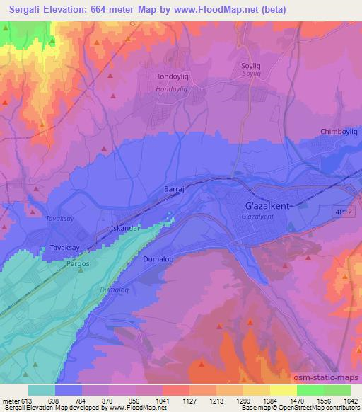 Sergali,Uzbekistan Elevation Map