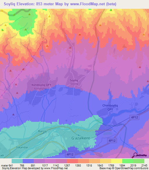 Soyliq,Uzbekistan Elevation Map