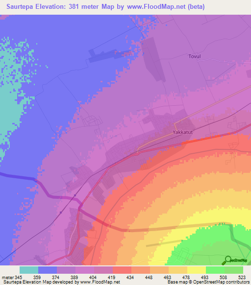 Saurtepa,Uzbekistan Elevation Map