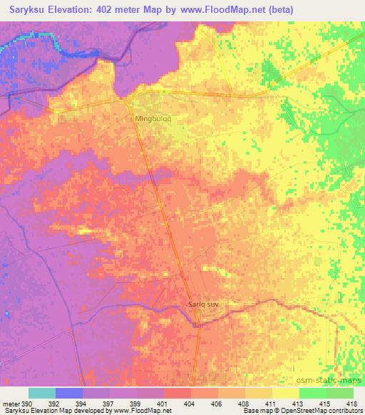 Saryksu,Uzbekistan Elevation Map