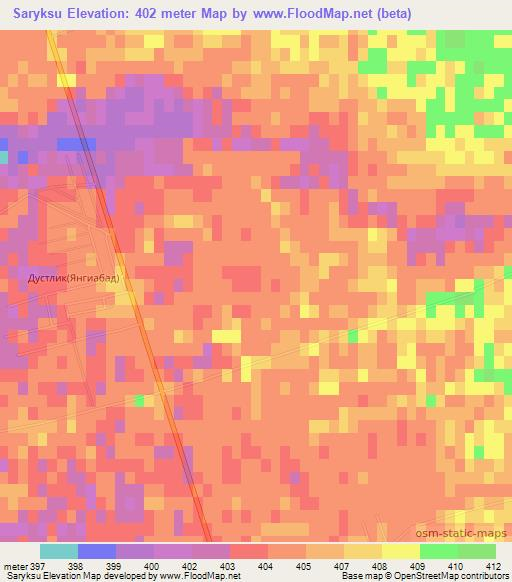 Saryksu,Uzbekistan Elevation Map