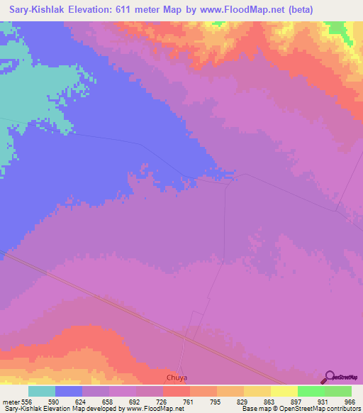 Sary-Kishlak,Uzbekistan Elevation Map