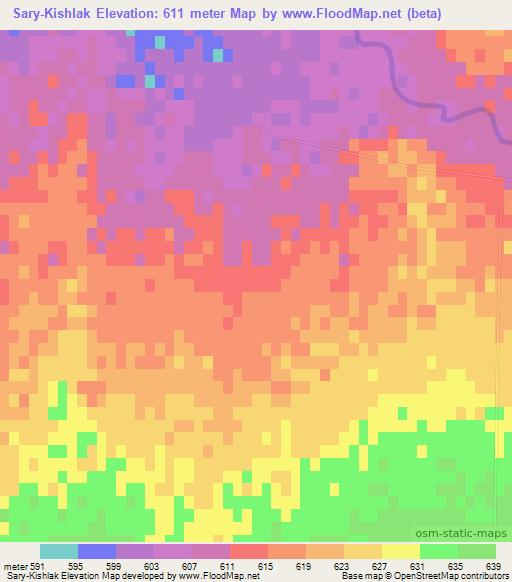 Sary-Kishlak,Uzbekistan Elevation Map