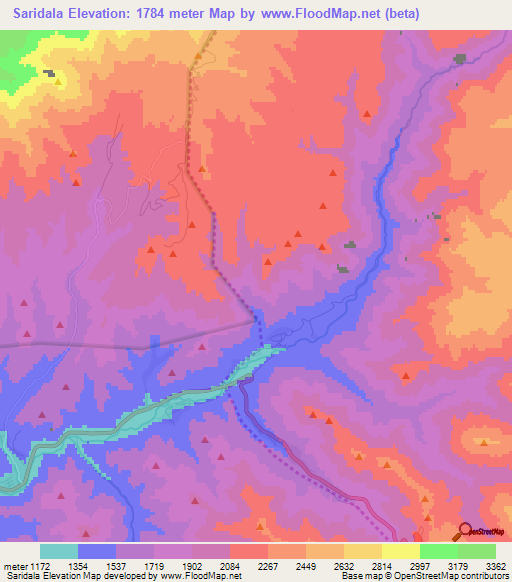 Saridala,Uzbekistan Elevation Map