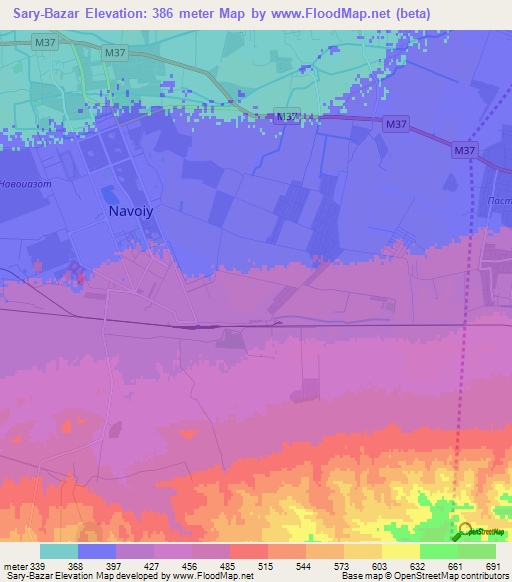 Sary-Bazar,Uzbekistan Elevation Map