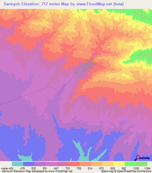 Sarmych,Uzbekistan Elevation Map