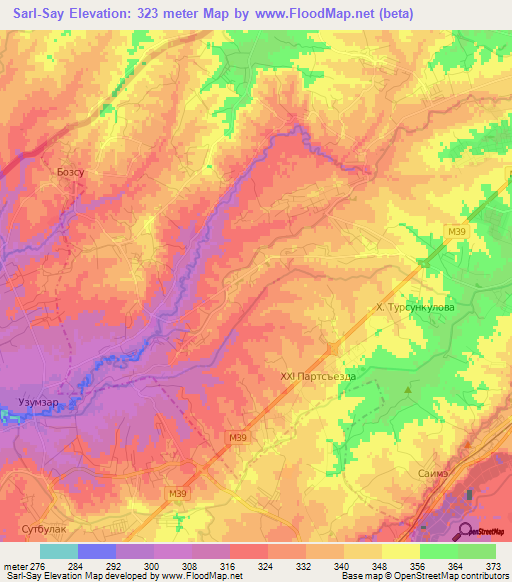 Sarl-Say,Uzbekistan Elevation Map