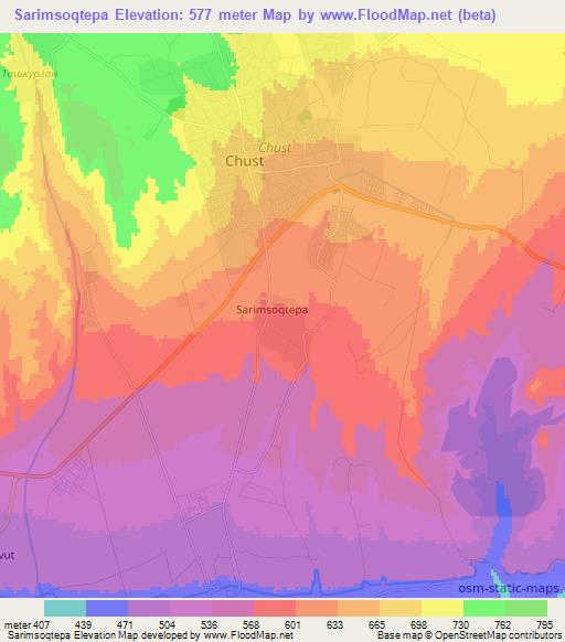 Sarimsoqtepa,Uzbekistan Elevation Map