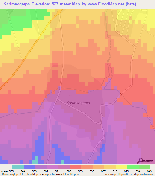 Sarimsoqtepa,Uzbekistan Elevation Map