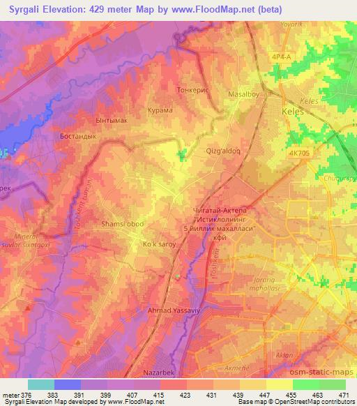 Syrgali,Uzbekistan Elevation Map