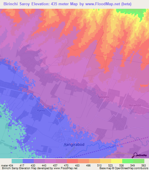 Birinchi Saroy,Uzbekistan Elevation Map