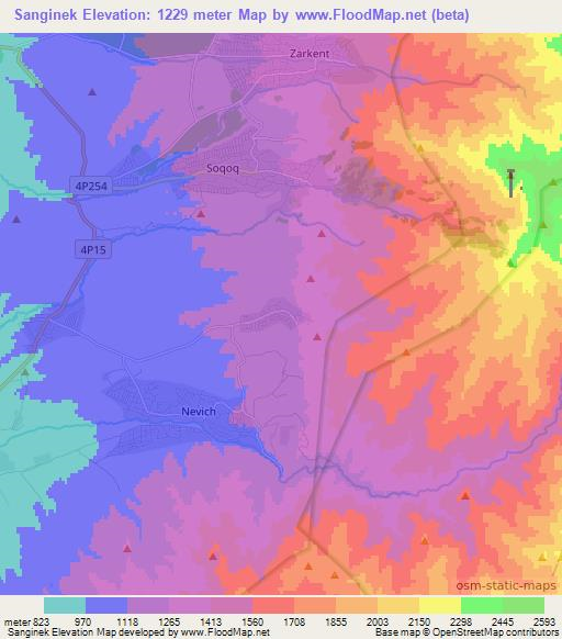 Sanginek,Uzbekistan Elevation Map