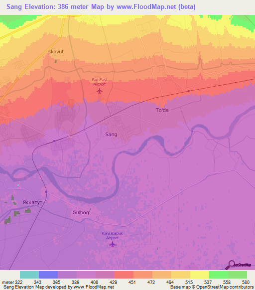 Sang,Uzbekistan Elevation Map