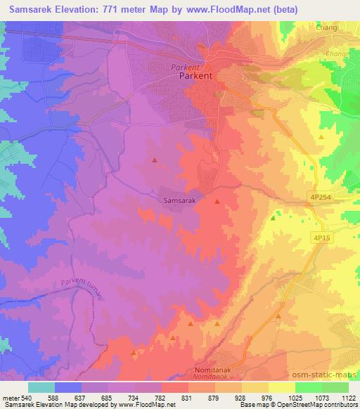 Samsarek,Uzbekistan Elevation Map