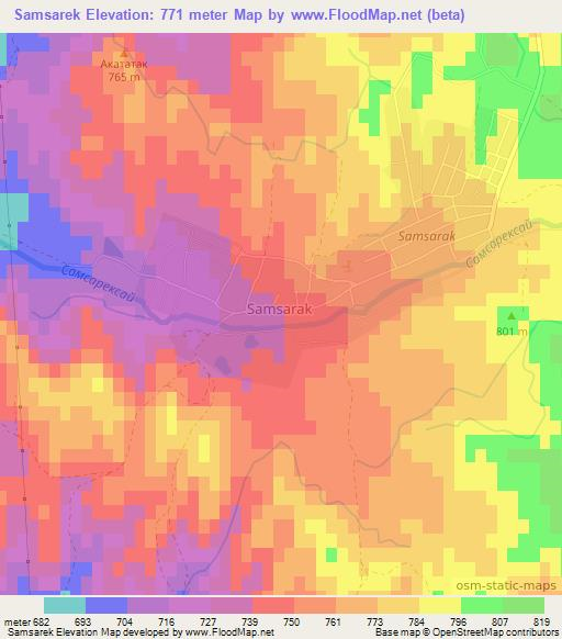 Samsarek,Uzbekistan Elevation Map