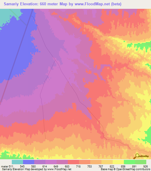 Samariy,Uzbekistan Elevation Map