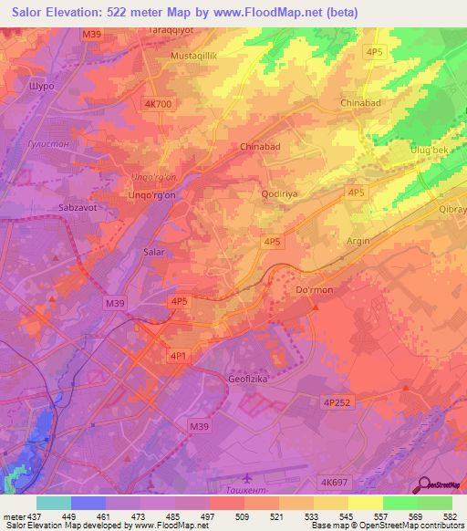 Salor,Uzbekistan Elevation Map