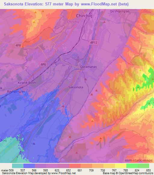 Saksonota,Uzbekistan Elevation Map