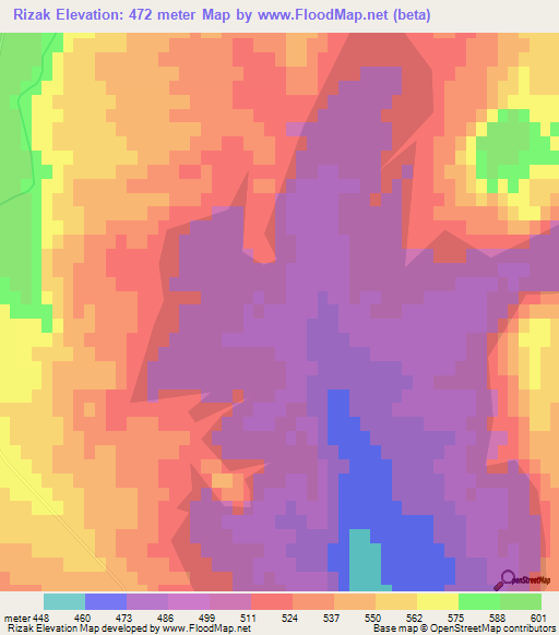 Rizak,Uzbekistan Elevation Map