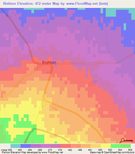 Rishton,Uzbekistan Elevation Map