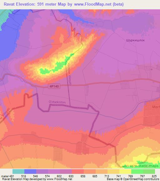 Ravat,Uzbekistan Elevation Map