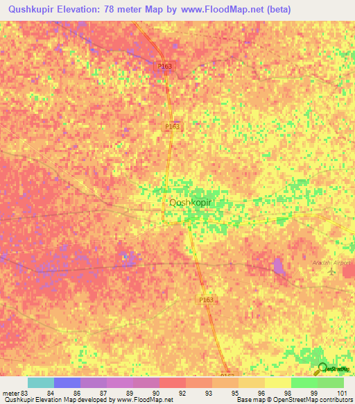 Qushkupir,Uzbekistan Elevation Map