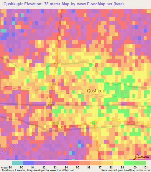Qushkupir,Uzbekistan Elevation Map