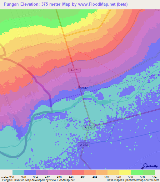 Pungan,Uzbekistan Elevation Map