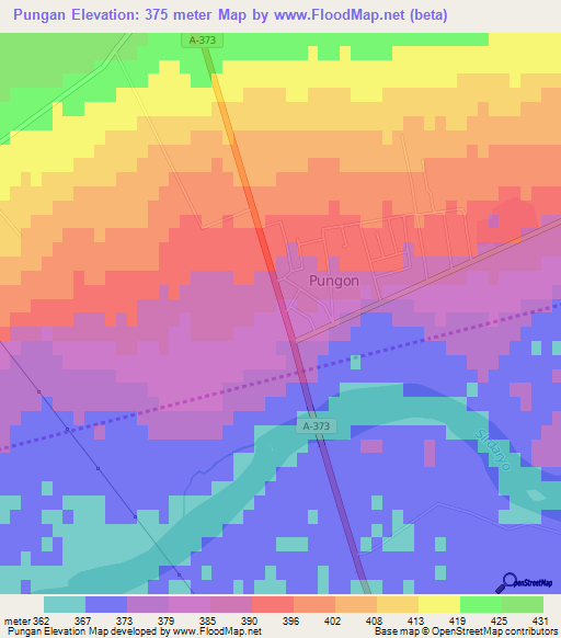 Pungan,Uzbekistan Elevation Map