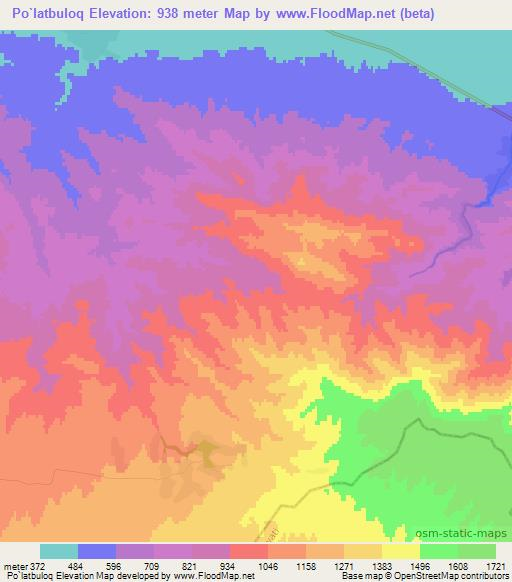 Po`latbuloq,Uzbekistan Elevation Map