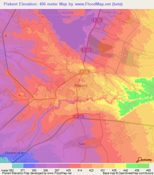 Piskent,Uzbekistan Elevation Map