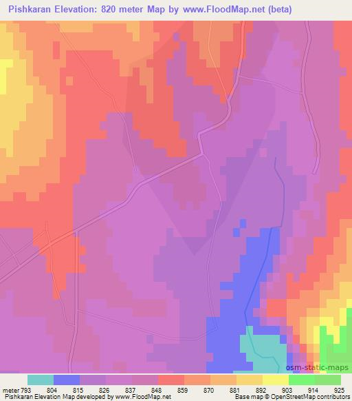 Pishkaran,Uzbekistan Elevation Map