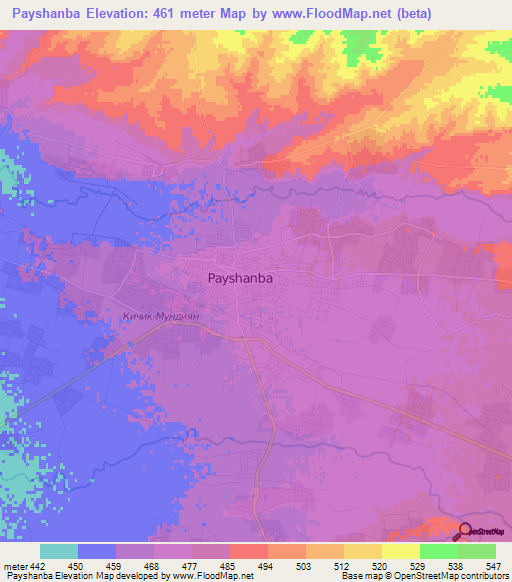 Payshanba,Uzbekistan Elevation Map