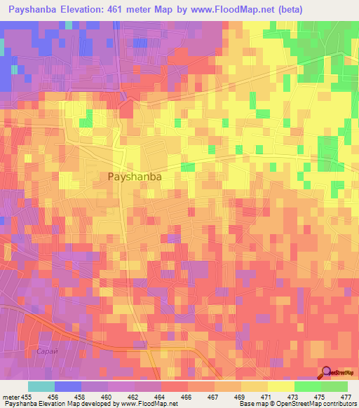 Payshanba,Uzbekistan Elevation Map