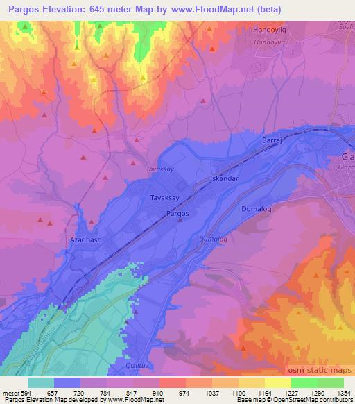 Pargos,Uzbekistan Elevation Map