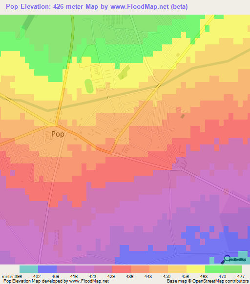 Pop,Uzbekistan Elevation Map