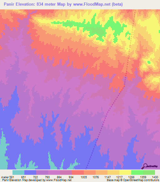 Panir,Uzbekistan Elevation Map