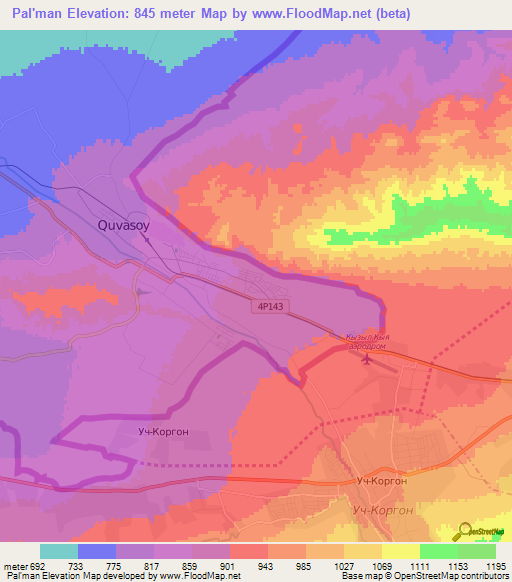 Pal'man,Uzbekistan Elevation Map