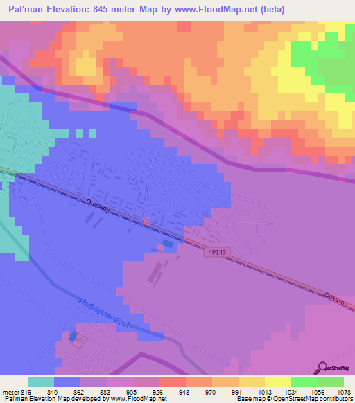 Pal'man,Uzbekistan Elevation Map