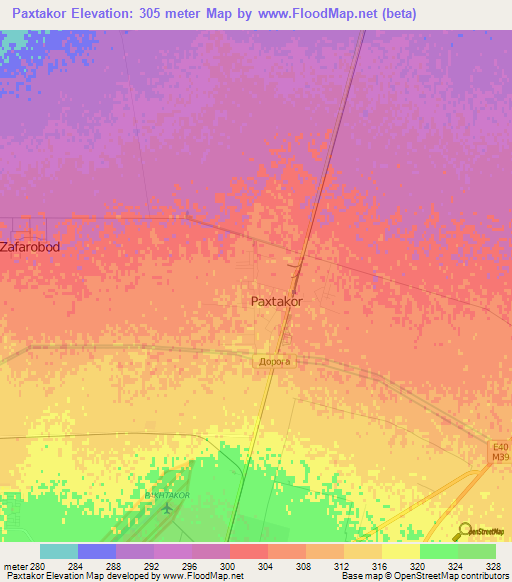 Paxtakor,Uzbekistan Elevation Map