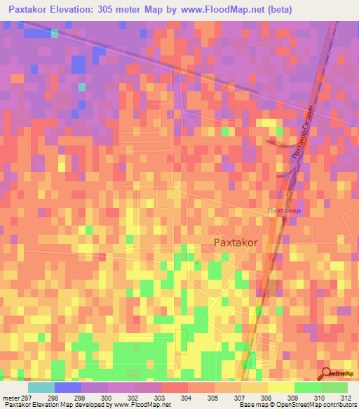 Paxtakor,Uzbekistan Elevation Map