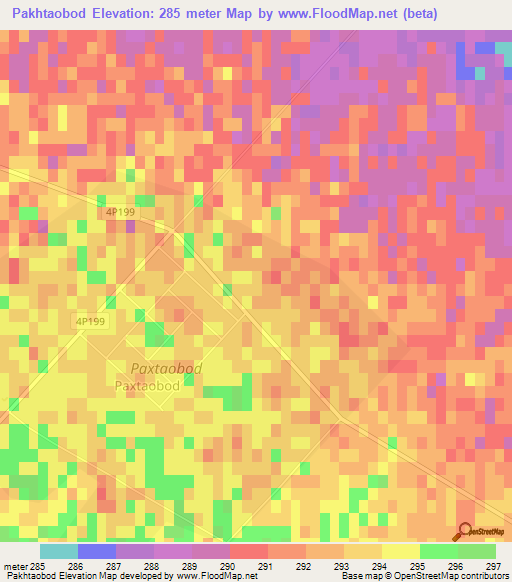 Pakhtaobod,Uzbekistan Elevation Map