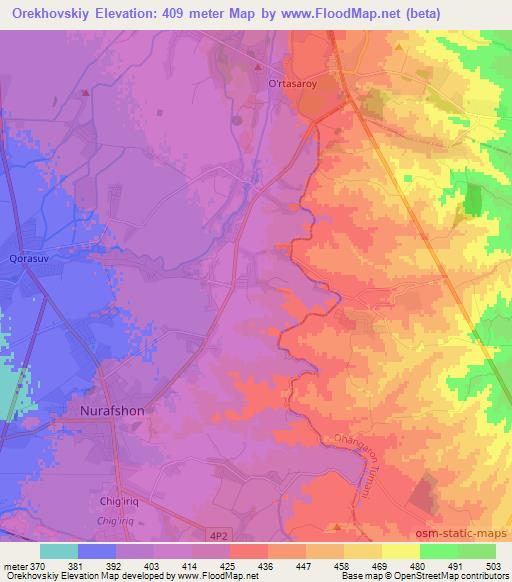 Orekhovskiy,Uzbekistan Elevation Map