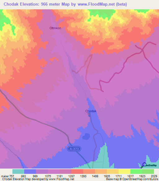 Chodak,Uzbekistan Elevation Map