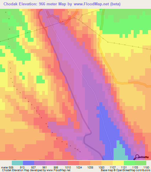 Chodak,Uzbekistan Elevation Map