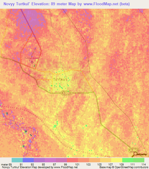 Novyy Turtkul',Uzbekistan Elevation Map