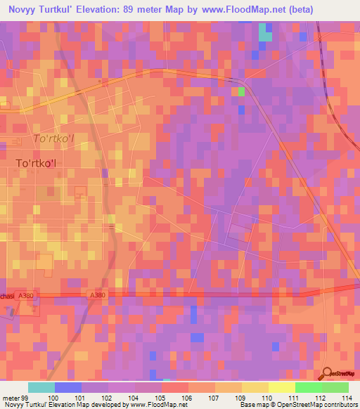 Novyy Turtkul',Uzbekistan Elevation Map